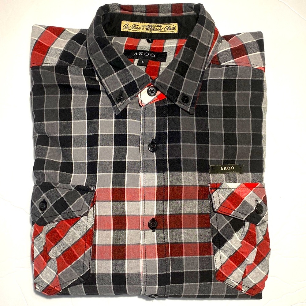 Akoo Long Sleeve Plaid Button Up 100% Cotton Shirt